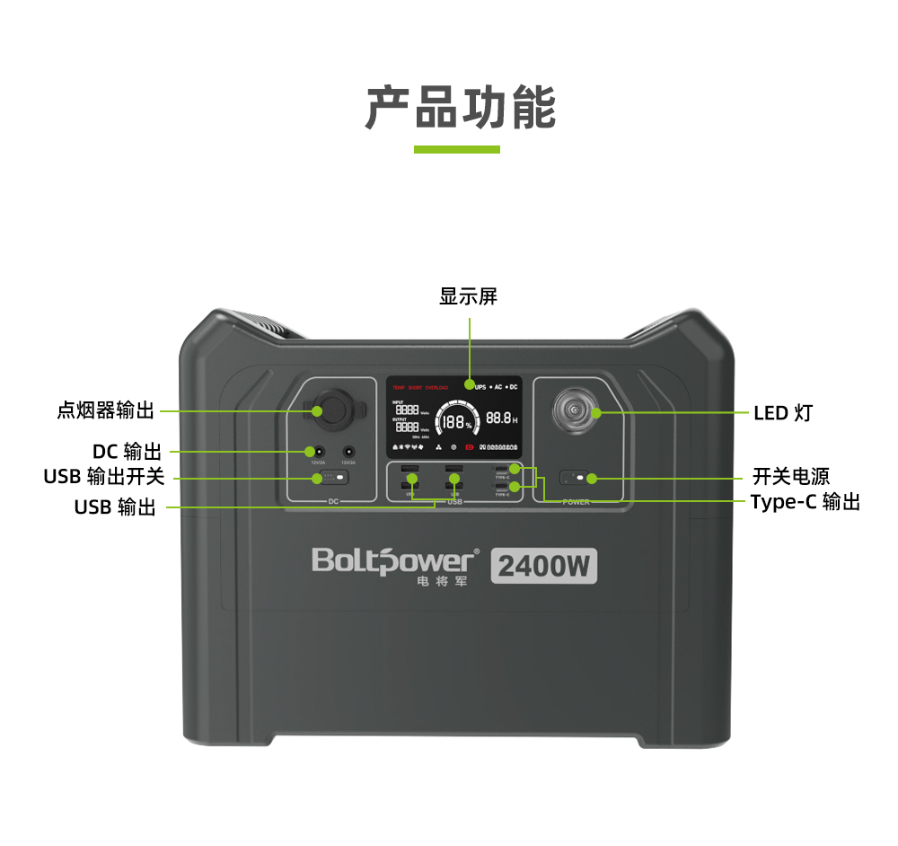 Boltpower新葡萄新京BP240A 大容量2400W双向快充户外储能电源_03